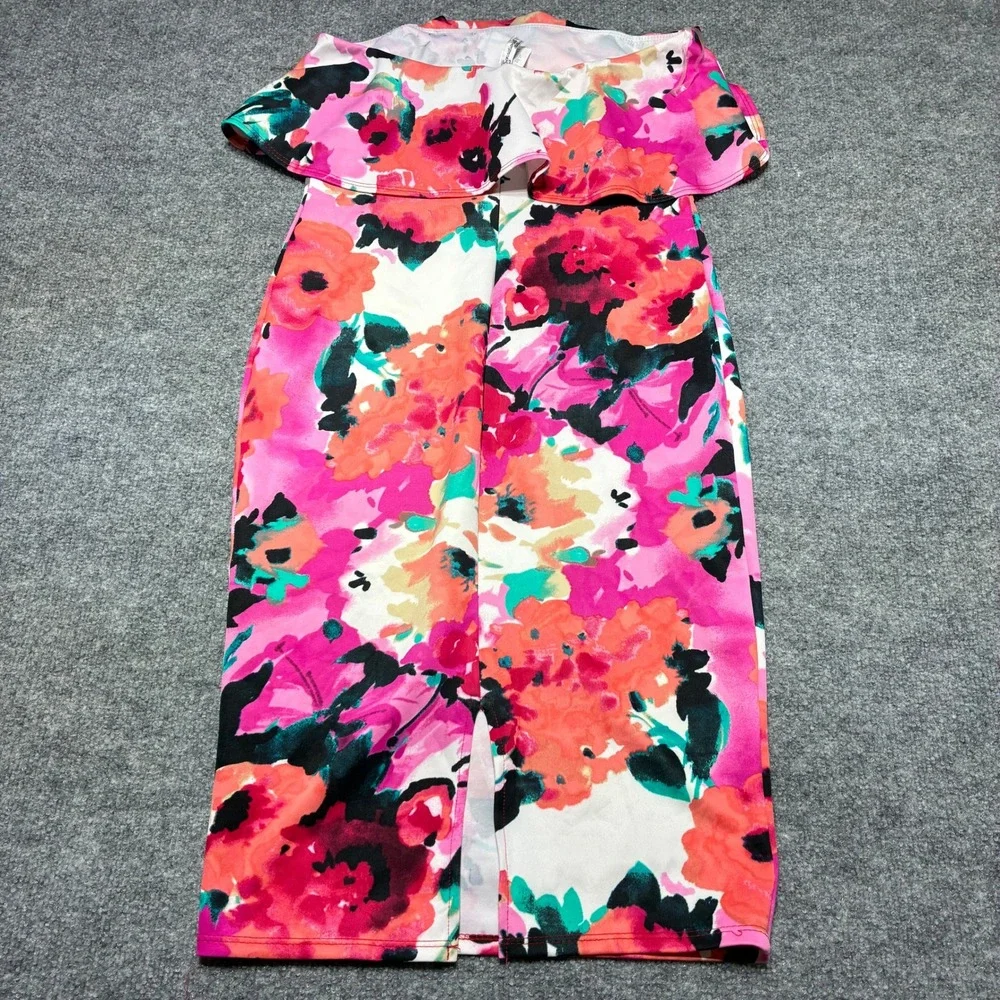 Sensational Collection Floral Off Shoulder Ruffle‎ Bodycon Dress XL Made USA
